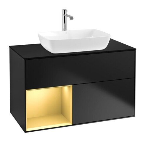 V&B Waschtischunterschrank Wandbeleuchtung Finion 100, Pl bla m, Reg gol m Lac, bla m Lac