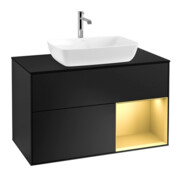 V&B Waschtischunterschrank Wandbeleuchtung Finion 100, Pl bla m, Reg gol m Lac, bla m Lac