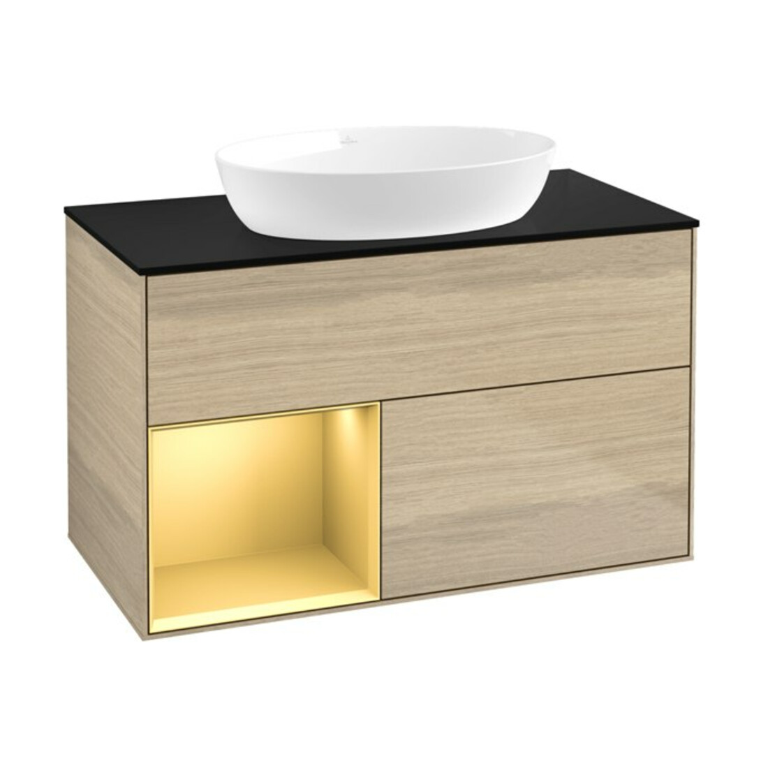 V&B Waschtischunterschrank Wandbeleuchtung Finion 100, Pl bla m, Reg gol m Lac, Oa ven
