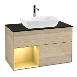 V&B Waschtischunterschrank Wandbeleuchtung Finion 100, Pl bla m, Reg gol m Lac, Oa ven