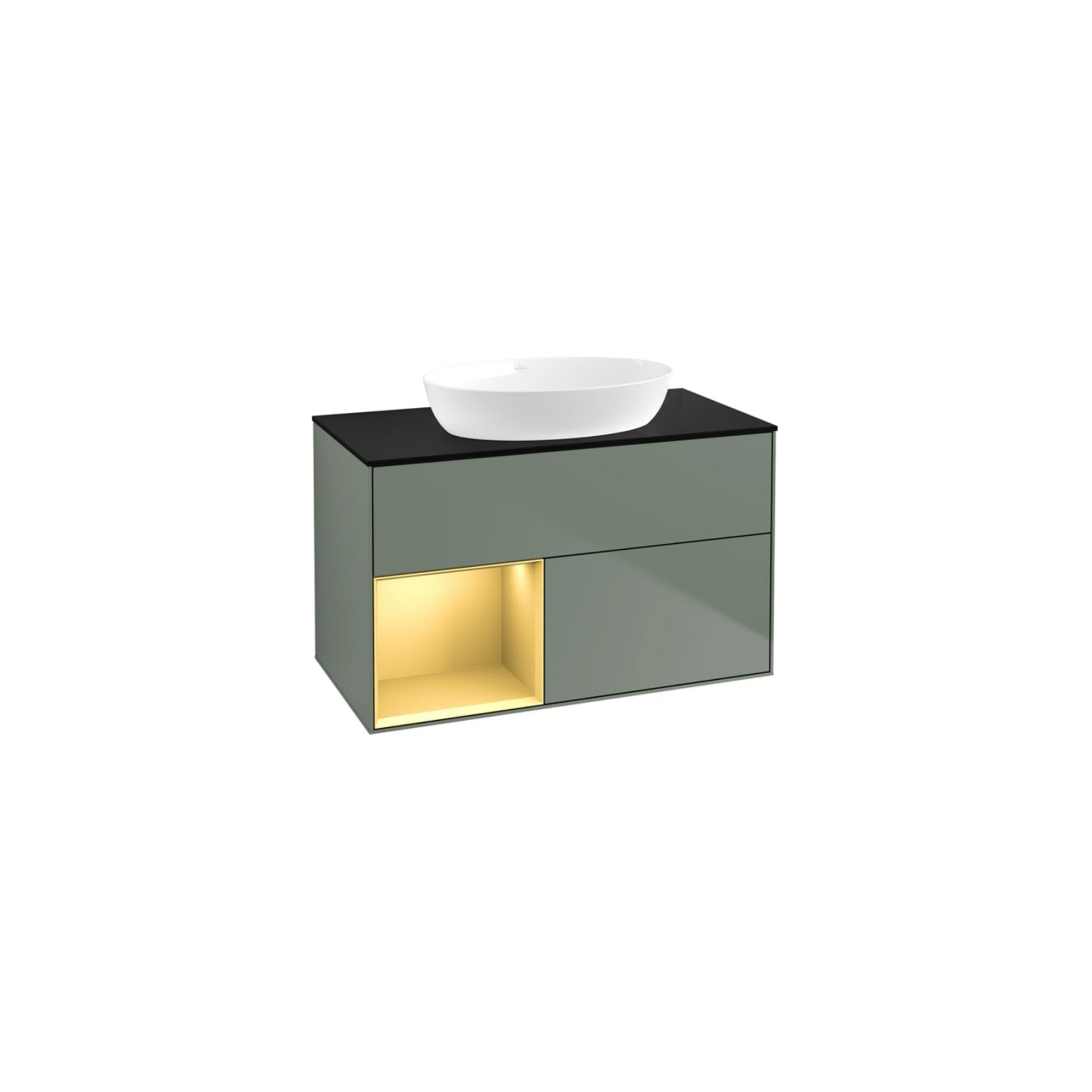 V&B Waschtischunterschrank Wandbeleuchtung Finion 100, Pl bla m, Reg gol m Lac, Oli. m Lac ; Villeroy & Boch