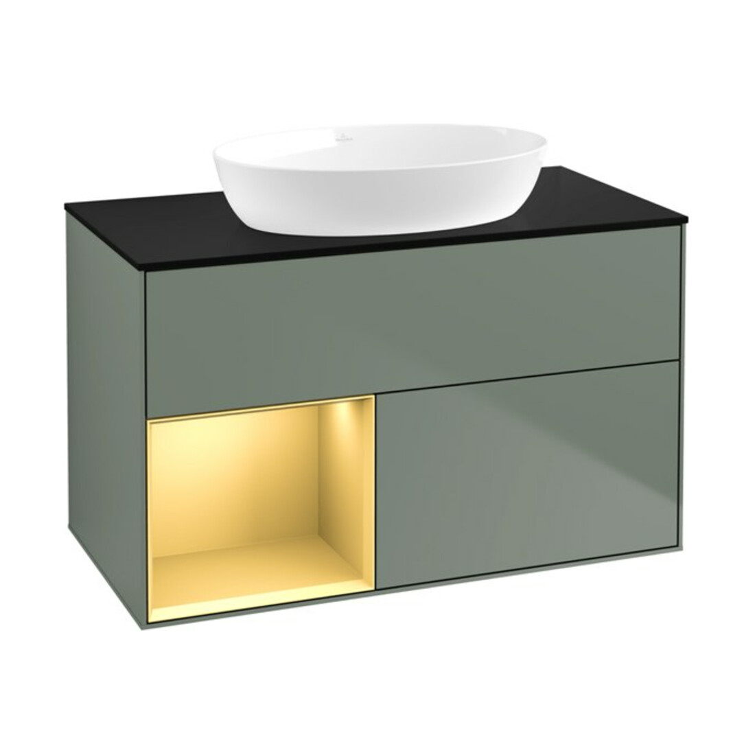 V&B Waschtischunterschrank Wandbeleuchtung Finion 100, Pl bla m, Reg gol m Lac, Oli. m Lac