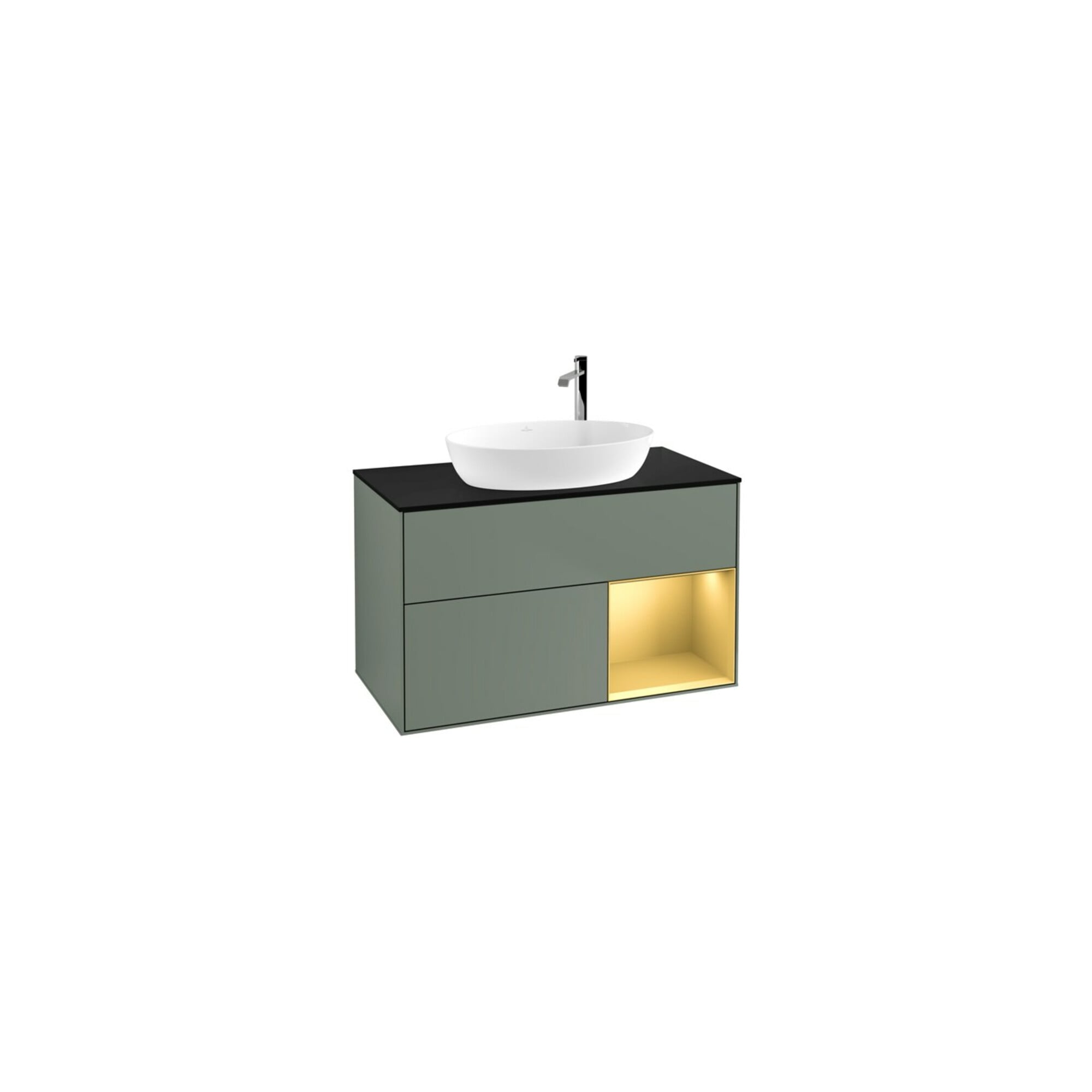 V&B Waschtischunterschrank Wandbeleuchtung Finion 100, Pl bla m, Reg gol m Lac, Oli. m Lac ; Villeroy & Boch