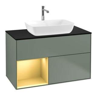 V&B Waschtischunterschrank Wandbeleuchtung Finion 100, Pl bla m, Reg gol m Lac, Oli. m Lac
