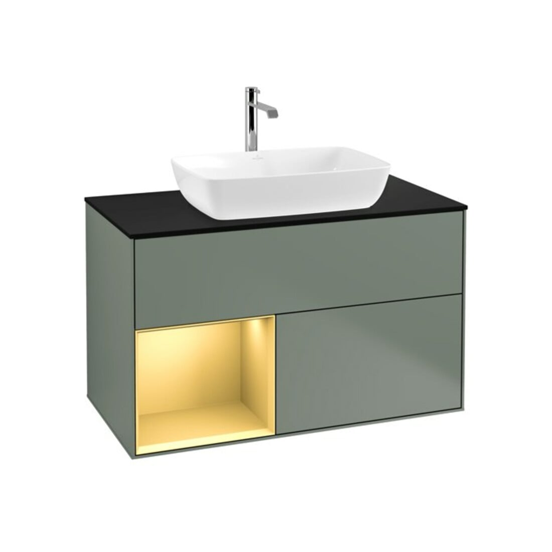 V&B Waschtischunterschrank Wandbeleuchtung Finion 100, Pl bla m, Reg gol m Lac, Oli. m Lac