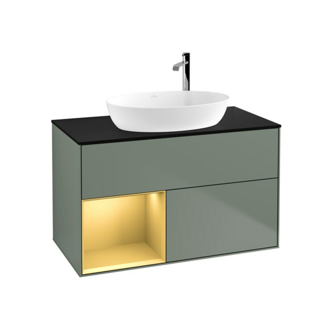 V&B Waschtischunterschrank Wandbeleuchtung Finion 100, Pl bla m, Reg gol m Lac, Oli. m Lac