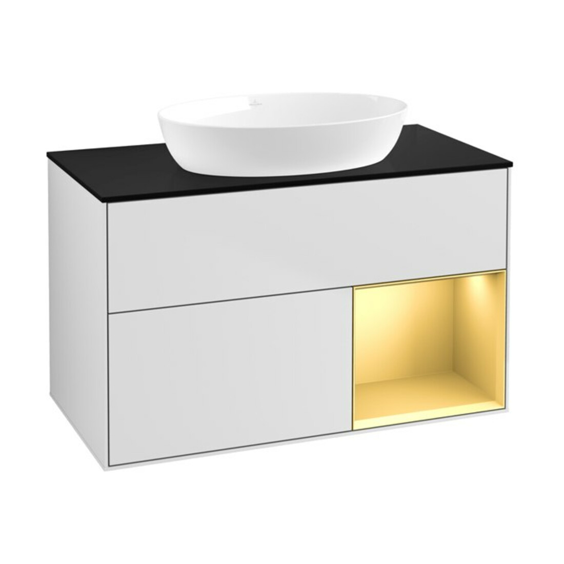 V&B Waschtischunterschrank Wandbeleuchtung Finion 100, Pl bla m, Reg gol m Lac, wh. m Lac