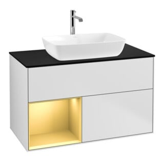 V&B Waschtischunterschrank Wandbeleuchtung Finion 100, Pl bla m, Reg gol m Lac, wh. m Lac