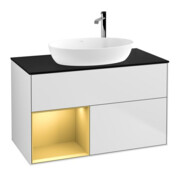 V&B Waschtischunterschrank Wandbeleuchtung Finion 100, Pl bla m, Reg gol m Lac, wh. m Lac