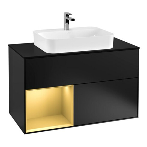 V&B Waschtischunterschrank Wandbeleuchtung Finion 100, Pl bla m, Reg li gol m, bla m Lac