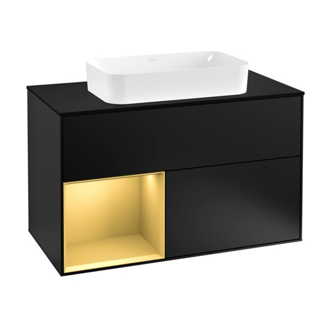 V&B Waschtischunterschrank Wandbeleuchtung Finion 100, Pl bla m, Reg li gol m, bla m Lac