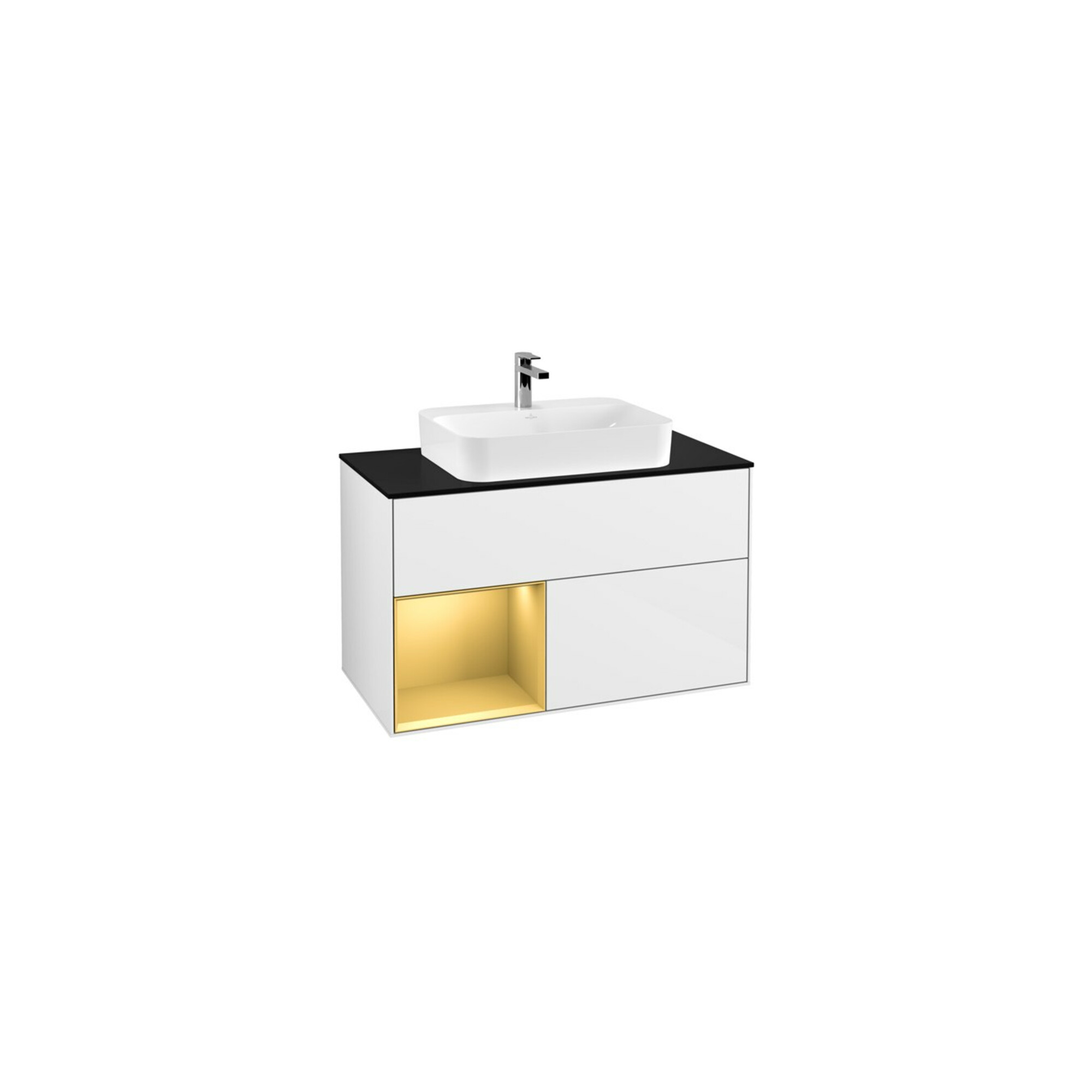 V&B Waschtischunterschrank Wandbeleuchtung Finion 100, Pl bla m, Reg li gol m, glo wh. Lac ; Villeroy & Boch