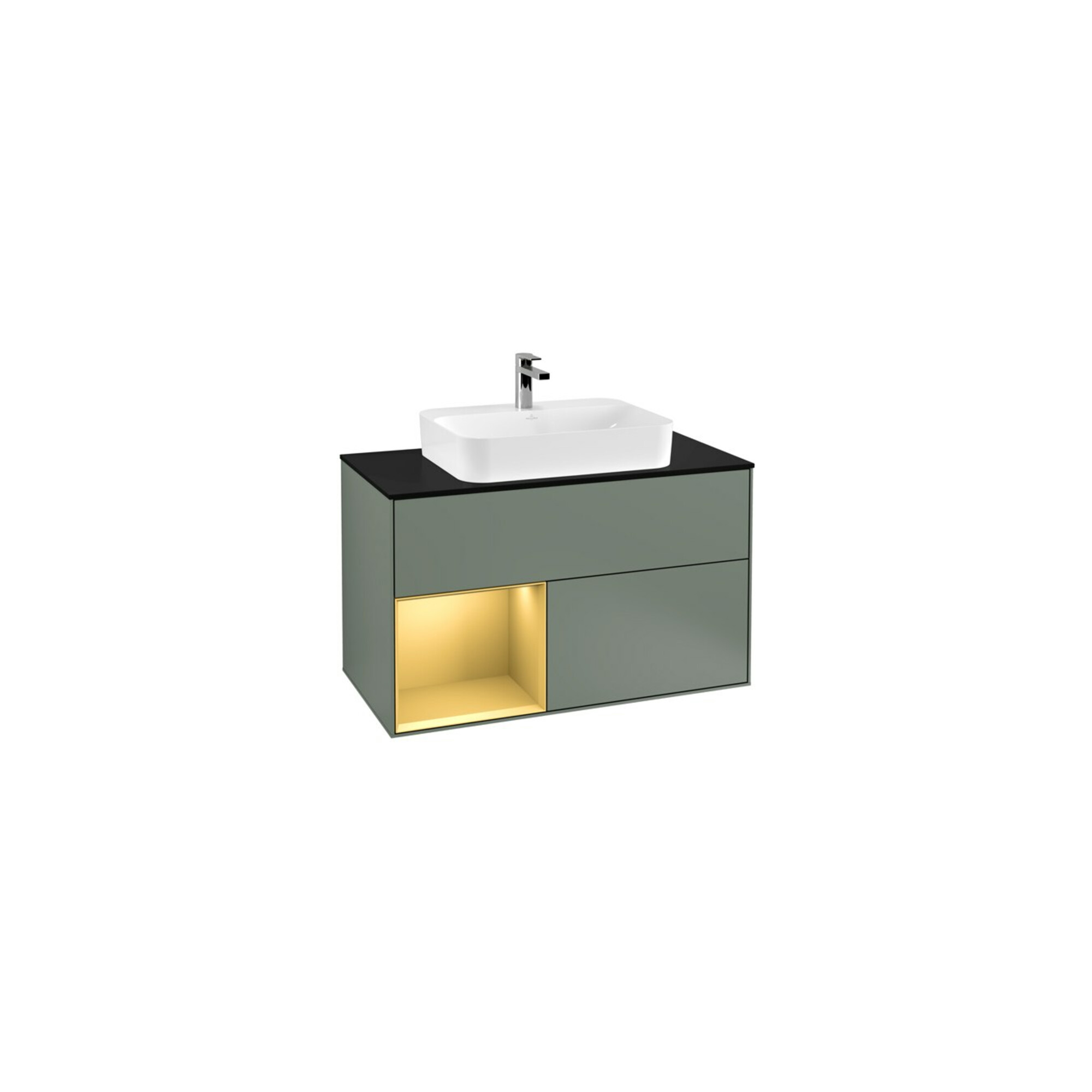 V&B Waschtischunterschrank Wandbeleuchtung Finion 100, Pl bla m, Reg li gol m, Oli. m Lac ; Villeroy & Boch