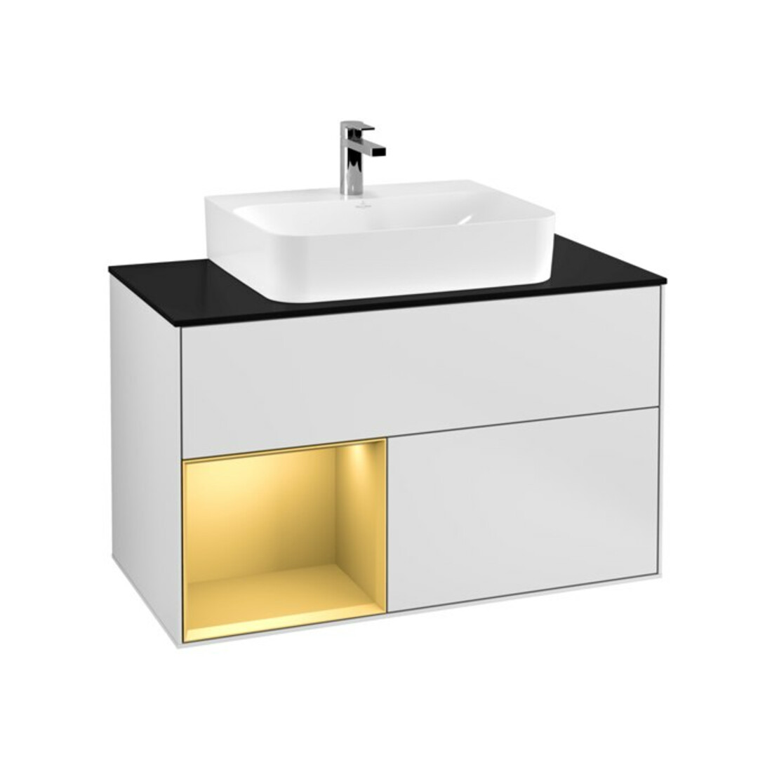 V&B Waschtischunterschrank Wandbeleuchtung Finion 100, Pl bla m, Reg li gol m, wh. m Lac