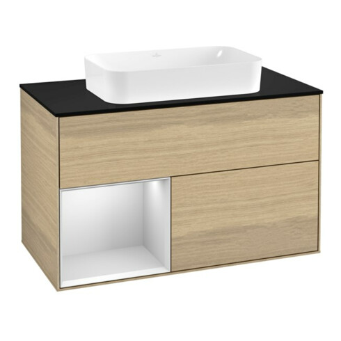 V&B Waschtischunterschrank Wandbeleuchtung Finion 100, Pl bla m, Reg li wh. m Lac, Oa ven