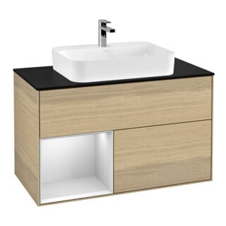 V&B Waschtischunterschrank Wandbeleuchtung Finion 100, Pl bla m, Reg li wh. m Lac, Oa ven