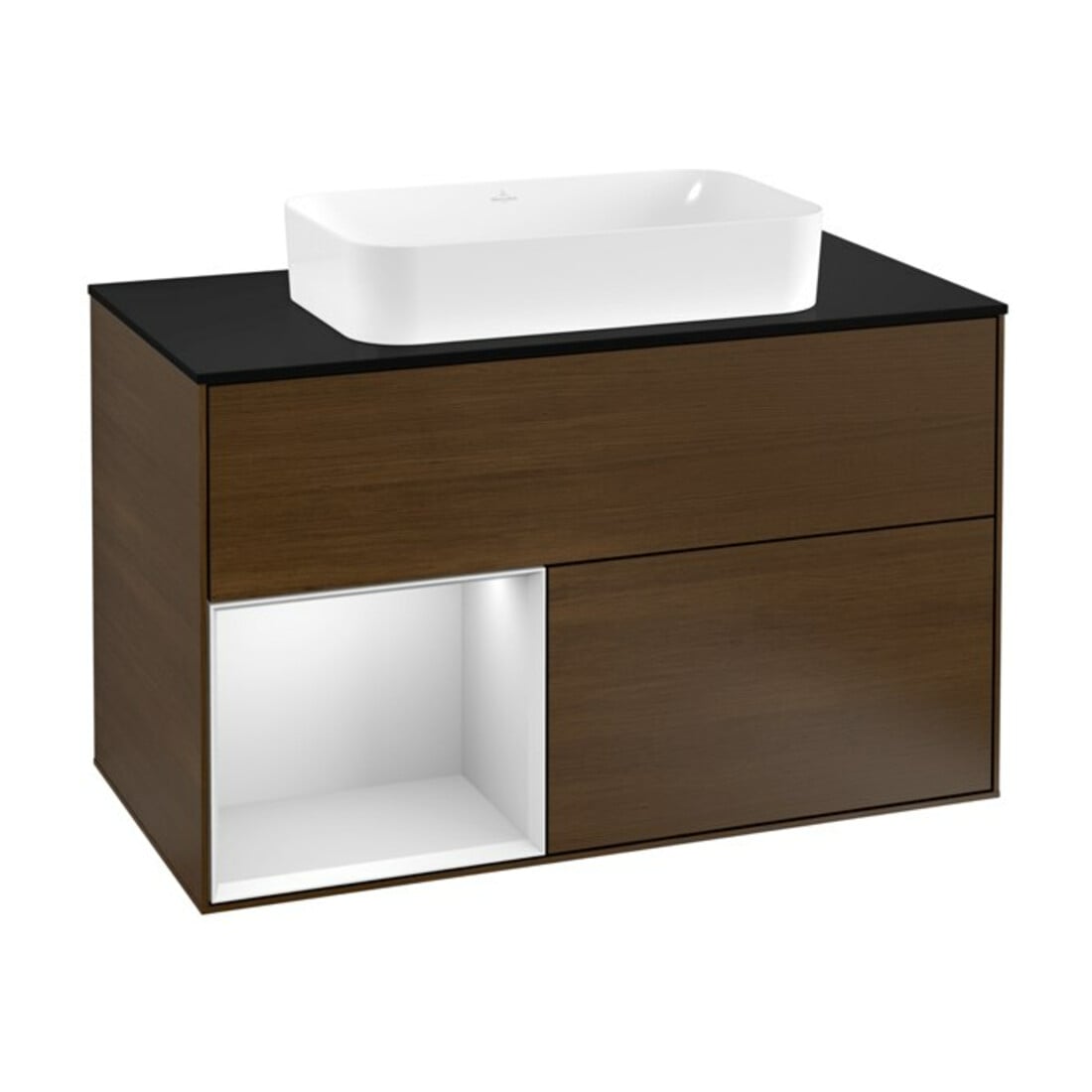 V&B Waschtischunterschrank Wandbeleuchtung Finion 100, Pl bla m, Reg li wh. m Lac, wal ven
