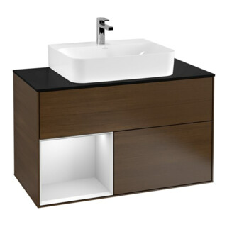 V&B Waschtischunterschrank Wandbeleuchtung Finion 100, Pl bla m, Reg li wh. m Lac, wal ven