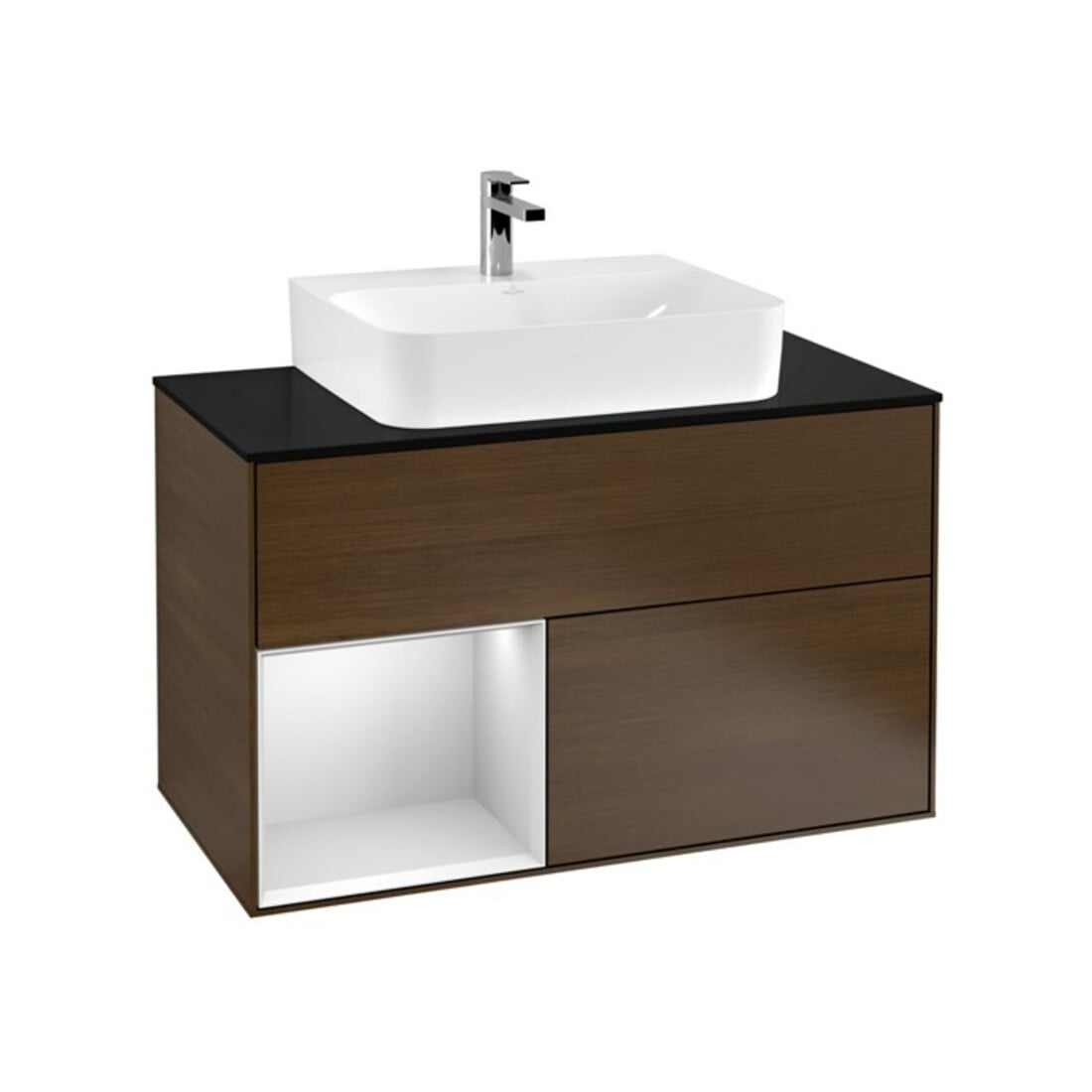 V&B Waschtischunterschrank Wandbeleuchtung Finion 100, Pl bla m, Reg li wh. m Lac, wal ven