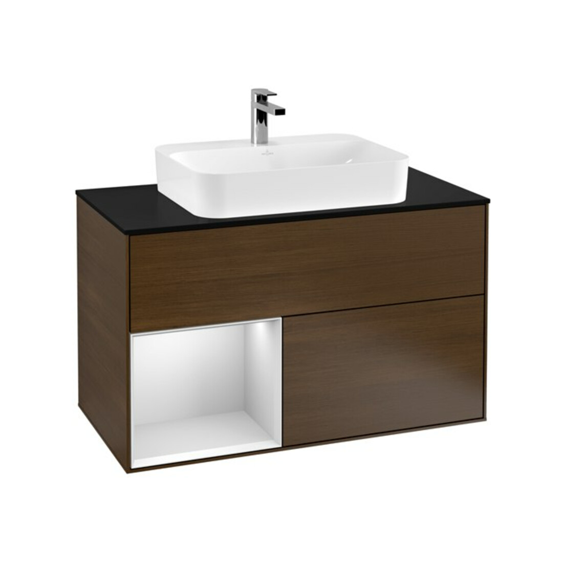 V&B Waschtischunterschrank Wandbeleuchtung Finion 100, Pl bla m, Reg li wh. m Lac, wal ven
