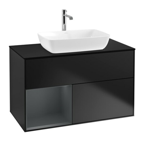 V&B Waschtischunterschrank Wandbeleuchtung Finion 100, Pl bla m, Reg md m Lac, bla m Lac