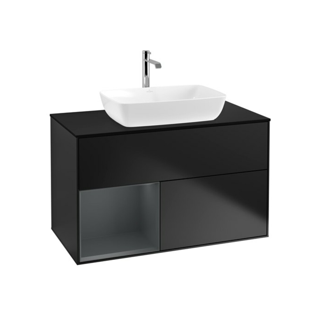 V&B Waschtischunterschrank Wandbeleuchtung Finion 100, Pl bla m, Reg md m Lac, bla m Lac