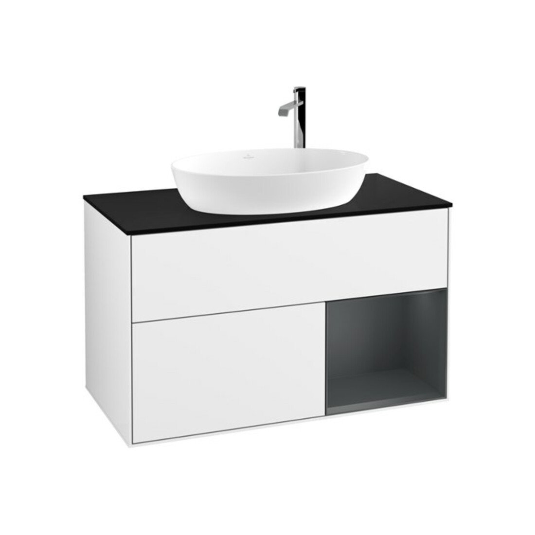 V&B Waschtischunterschrank Wandbeleuchtung Finion 100, Pl bla m, Reg md m Lac, glo wh. Lac