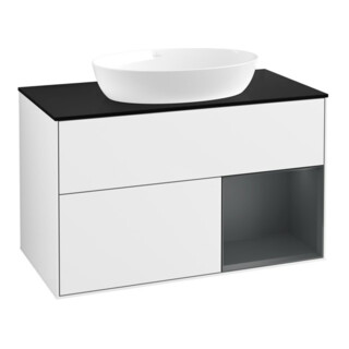 V&B Waschtischunterschrank Wandbeleuchtung Finion 100, Pl bla m, Reg md m Lac, glo wh. Lac