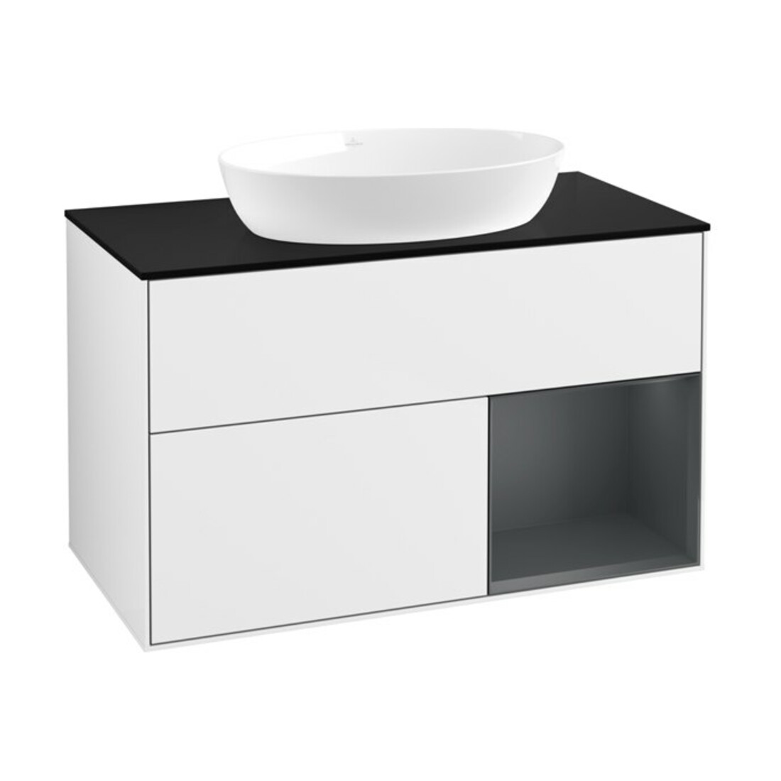 V&B Waschtischunterschrank Wandbeleuchtung Finion 100, Pl bla m, Reg md m Lac, glo wh. Lac