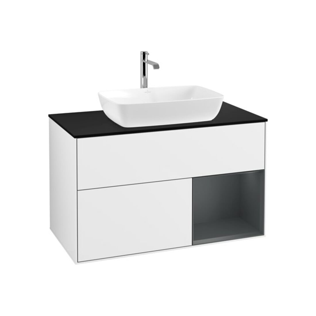 V&B Waschtischunterschrank Wandbeleuchtung Finion 100, Pl bla m, Reg md m Lac, glo wh. Lac