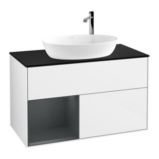 V&B Waschtischunterschrank Wandbeleuchtung Finion 100, Pl bla m, Reg md m Lac, glo wh. Lac