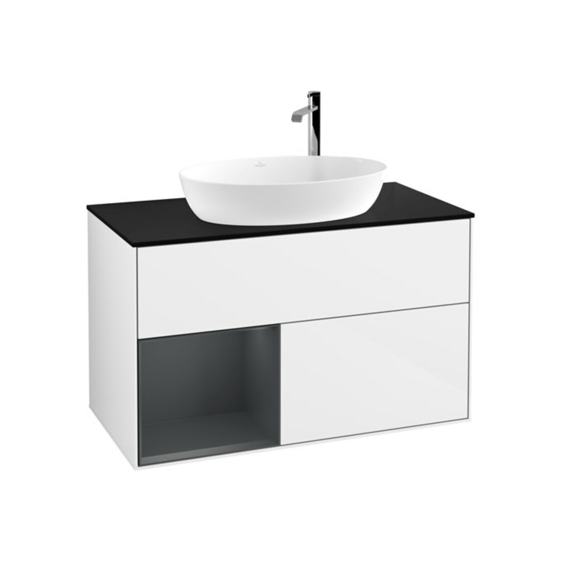 V&B Waschtischunterschrank Wandbeleuchtung Finion 100, Pl bla m, Reg md m Lac, glo wh. Lac