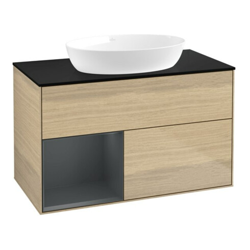 V&B Waschtischunterschrank Wandbeleuchtung Finion 100, Pl bla m, Reg md m Lac, Oa ven
