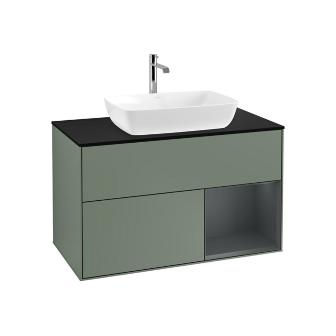 V&B Waschtischunterschrank Wandbeleuchtung Finion 100, Pl bla m, Reg md m Lac, Oli. m Lac