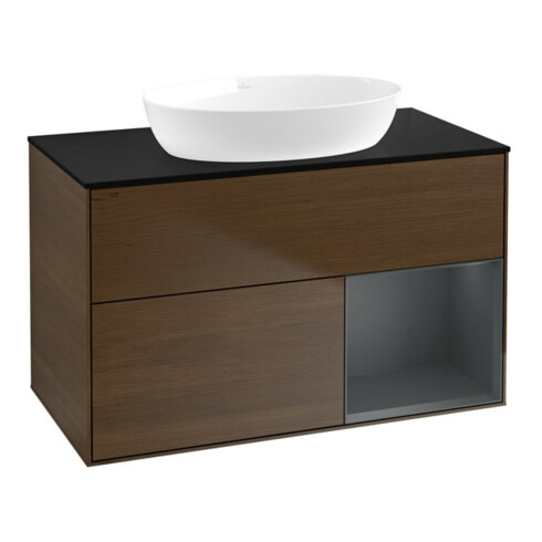 V&B Waschtischunterschrank Wandbeleuchtung Finion 100, Pl bla m, Reg md m Lac, wal ven