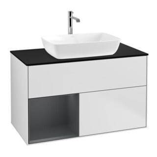 V&B Waschtischunterschrank Wandbeleuchtung Finion 100, Pl bla m, Reg md m Lac, wh. m Lac