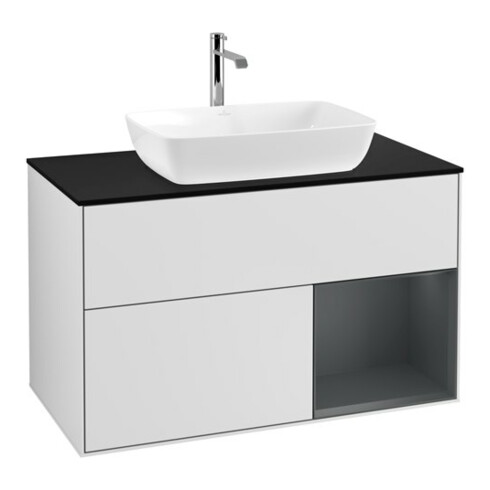 V&B Waschtischunterschrank Wandbeleuchtung Finion 100, Pl bla m, Reg md m Lac, wh. m Lac