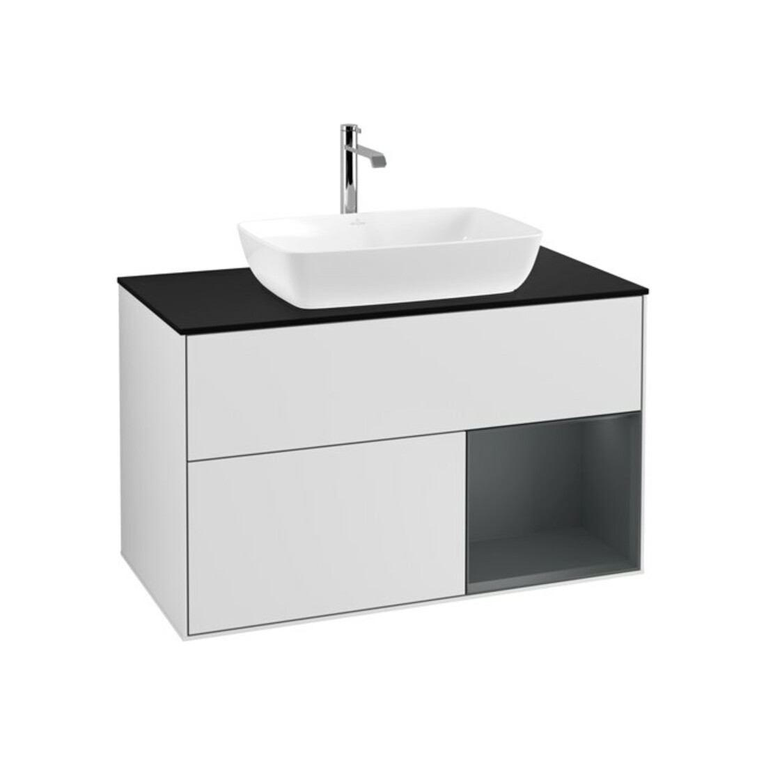 V&B Waschtischunterschrank Wandbeleuchtung Finion 100, Pl bla m, Reg md m Lac, wh. m Lac