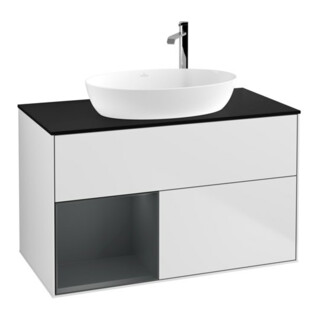 V&B Waschtischunterschrank Wandbeleuchtung Finion 100, Pl bla m, Reg md m Lac, wh. m Lac