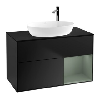 V&B Waschtischunterschrank Wandbeleuchtung Finion 100, Pl bla m, Reg Oli. m Lac, bla m Lac
