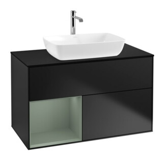 V&B Waschtischunterschrank Wandbeleuchtung Finion 100, Pl bla m, Reg Oli. m Lac, bla m Lac