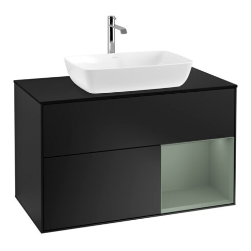 V&B Waschtischunterschrank Wandbeleuchtung Finion 100, Pl bla m, Reg Oli. m Lac, bla m Lac