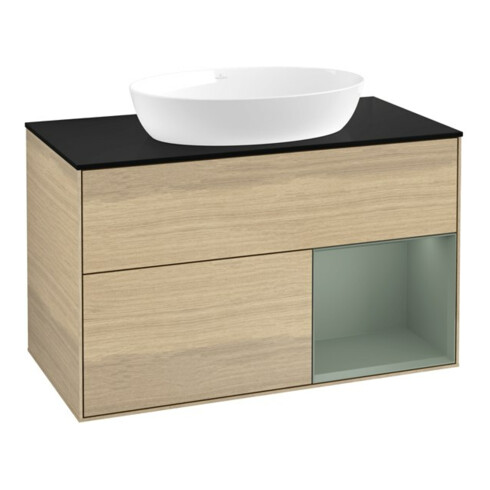 V&B Waschtischunterschrank Wandbeleuchtung Finion 100, Pl bla m, Reg Oli. m Lac, Oa ven