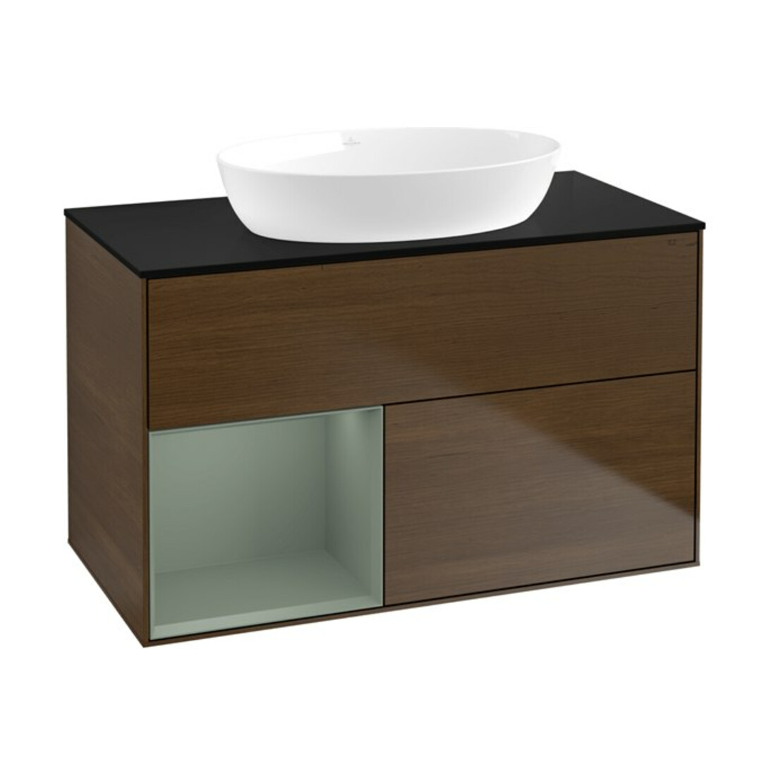 V&B Waschtischunterschrank Wandbeleuchtung Finion 100, Pl bla m, Reg Oli. m Lac, wal ven