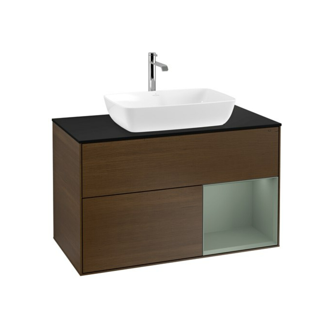 V&B Waschtischunterschrank Wandbeleuchtung Finion 100, Pl bla m, Reg Oli. m Lac, wal ven