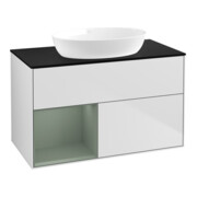 V&B Waschtischunterschrank Wandbeleuchtung Finion 100, Pl bla m, Reg Oli. m Lac, wh. m Lac