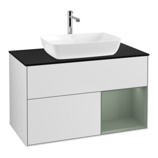 V&B Waschtischunterschrank Wandbeleuchtung Finion 100, Pl bla m, Reg Oli. m Lac, wh. m Lac