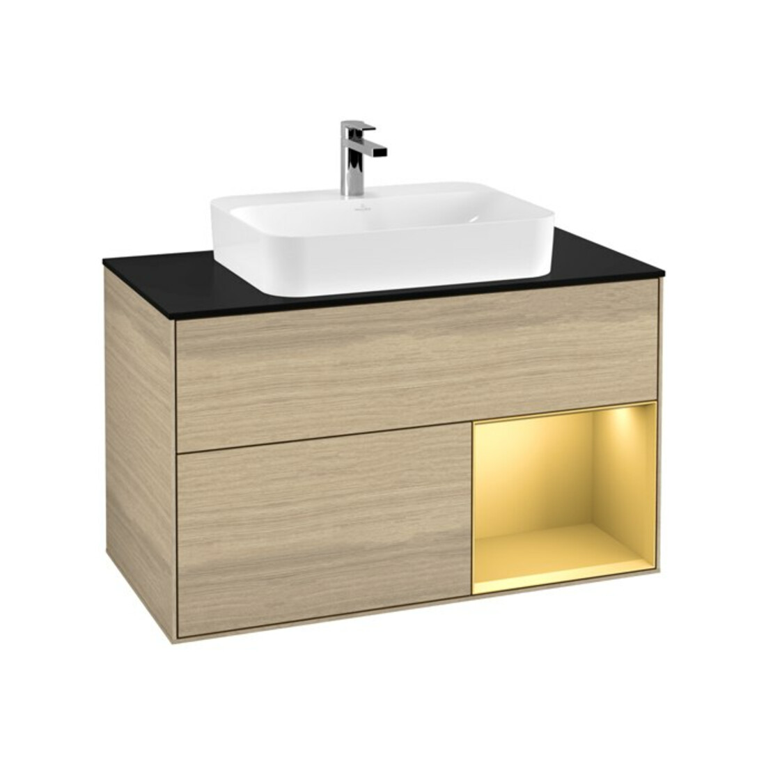 V&B Waschtischunterschrank Wandbeleuchtung Finion 100, Pl bla m, Reg re gol m, Oa ven