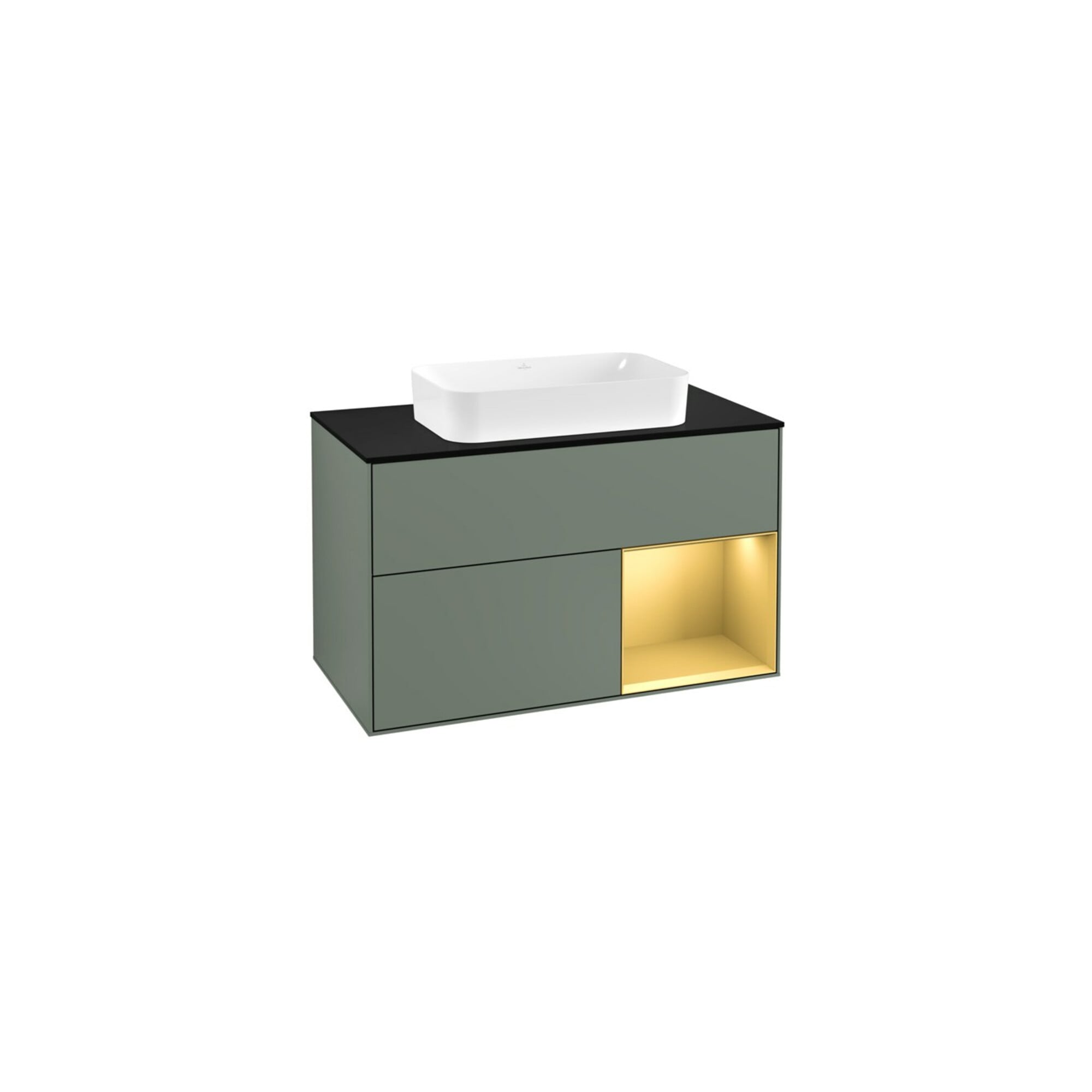 V&B Waschtischunterschrank Wandbeleuchtung Finion 100, Pl bla m, Reg re gol m, Oli. m Lac ; Villeroy & Boch