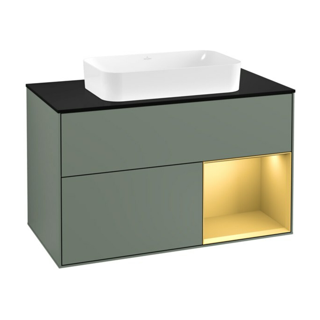 V&B Waschtischunterschrank Wandbeleuchtung Finion 100, Pl bla m, Reg re gol m, Oli. m Lac